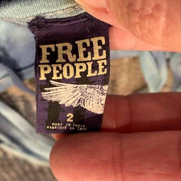 Free People light blue tie dye to ombre black lace cami with fringe accents 2 - Picture 7 of 16